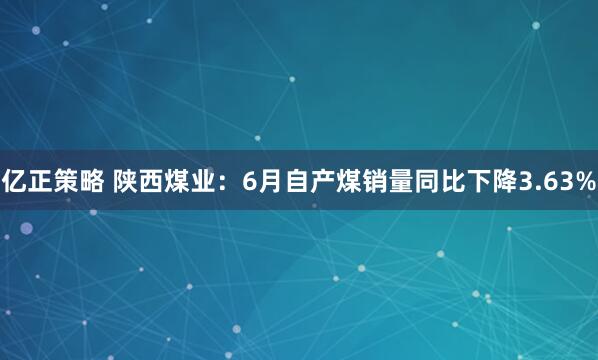 亿正策略 陕西煤业：6月自产煤销量同比下降3.63%